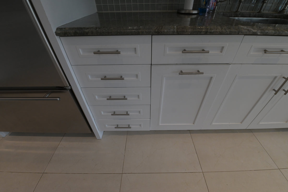 "The Roxbury" Transitional White Kitchen with Island & Sub-Zero Refrigerator