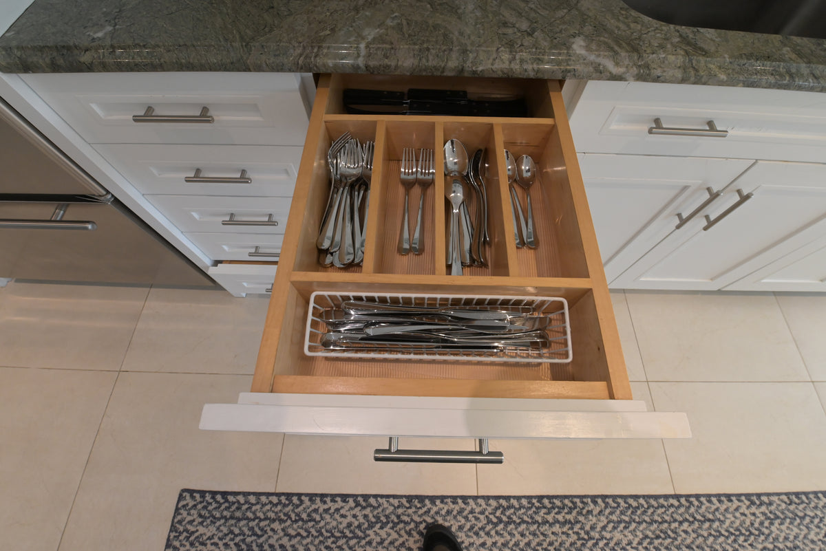 "The Roxbury" Transitional White Kitchen with Island & Sub-Zero Refrigerator