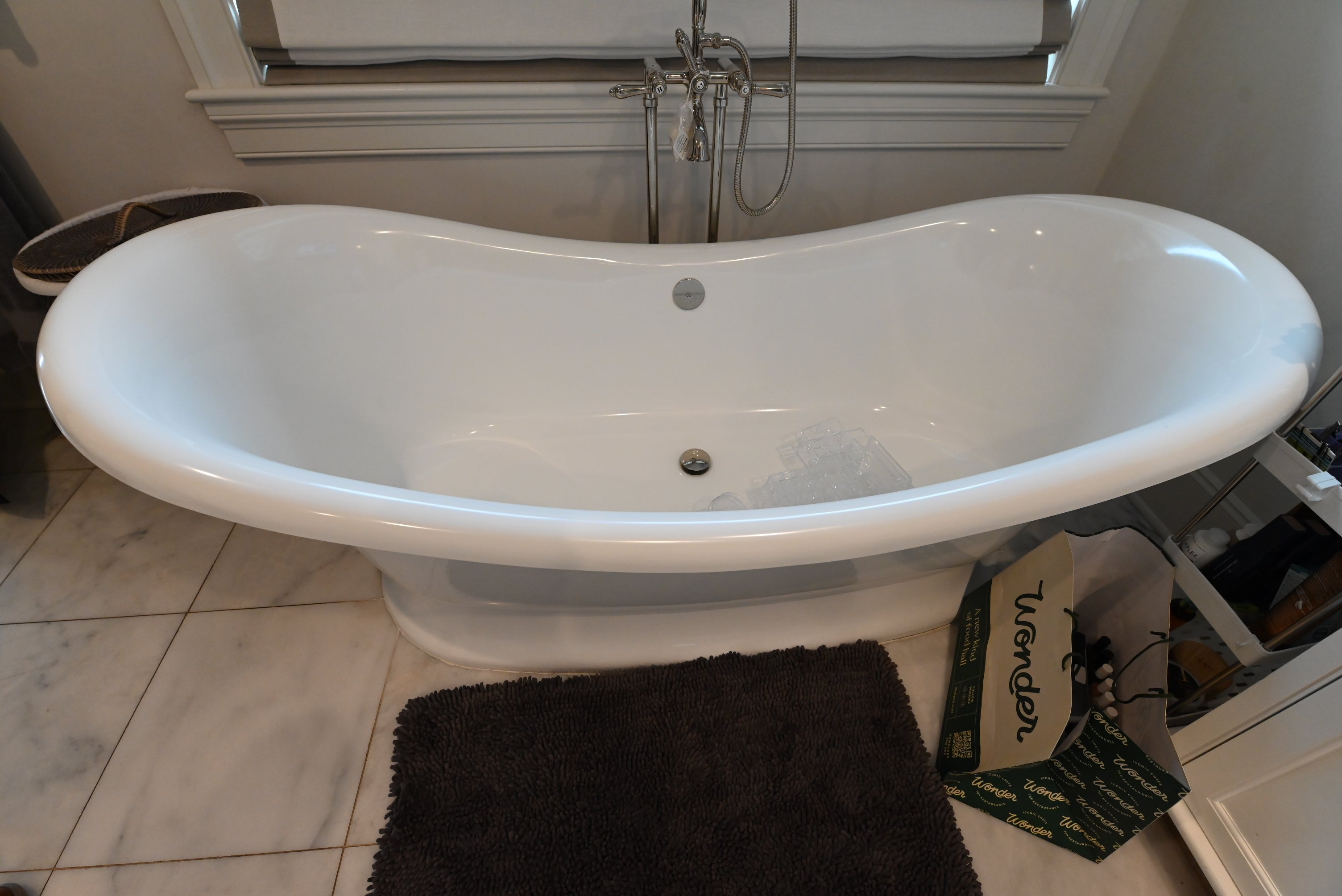 Victoria and Albert 74 inch white freestanding soaking bathtub in Volcanic Limestone finish