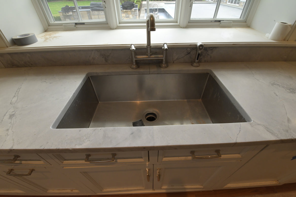 "The Blenheim" Transitional White Kitchen with Island & Sub-Zero Refrigerators