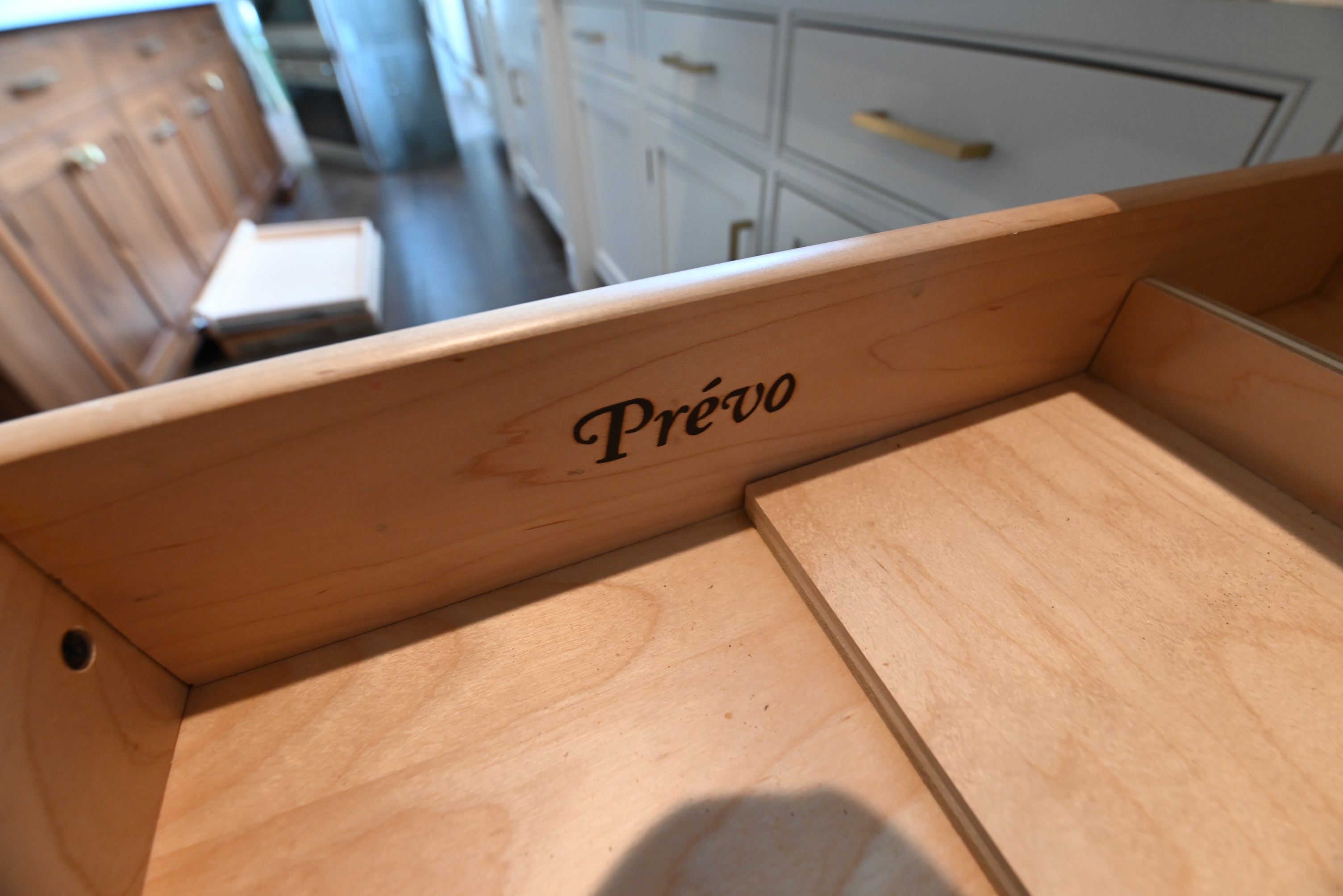 Prevo Transitional White Complete Kitchen Cabinets with Brown Wooden Island