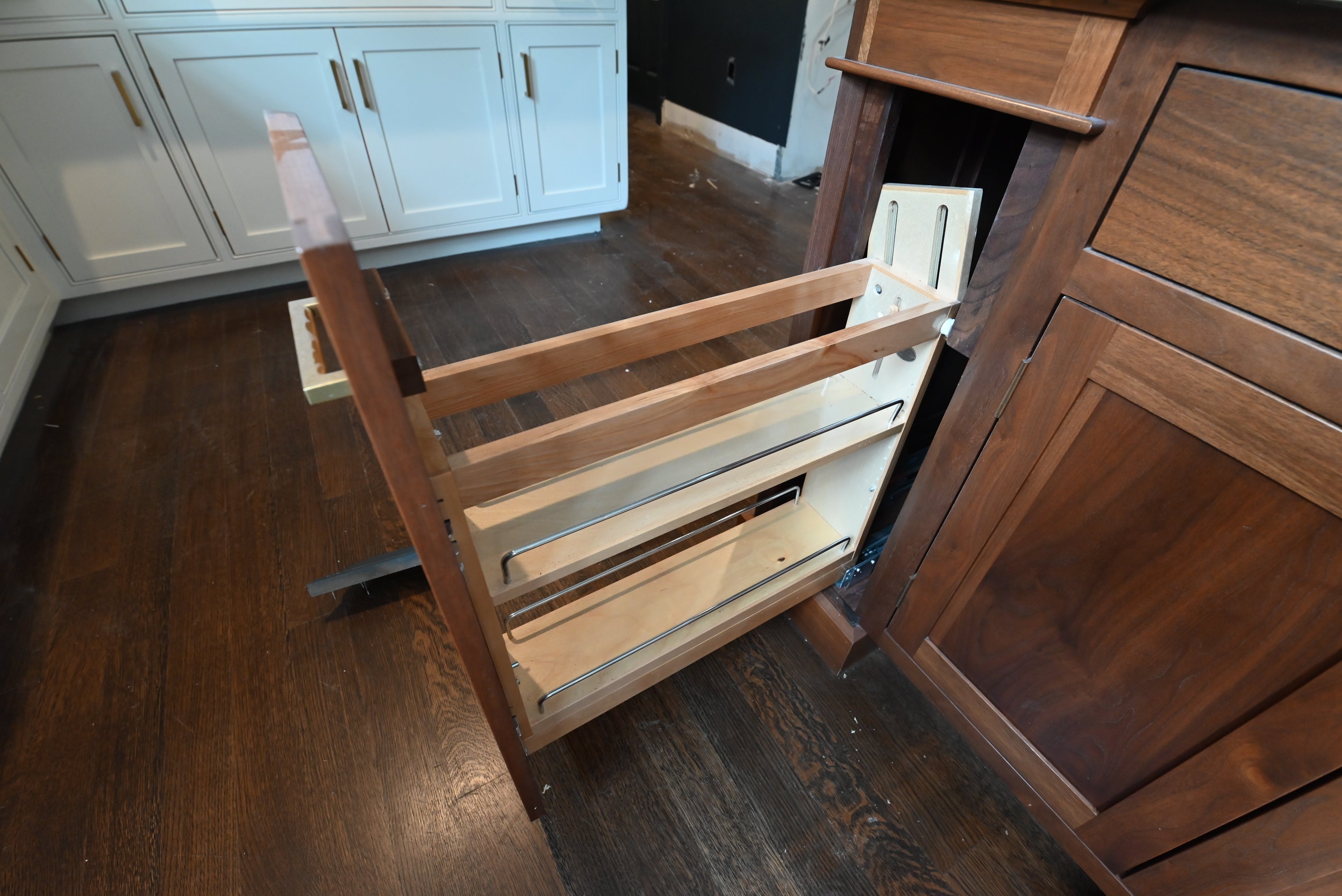 Prevo Transitional White Complete Kitchen Cabinets with Brown Wooden Island
