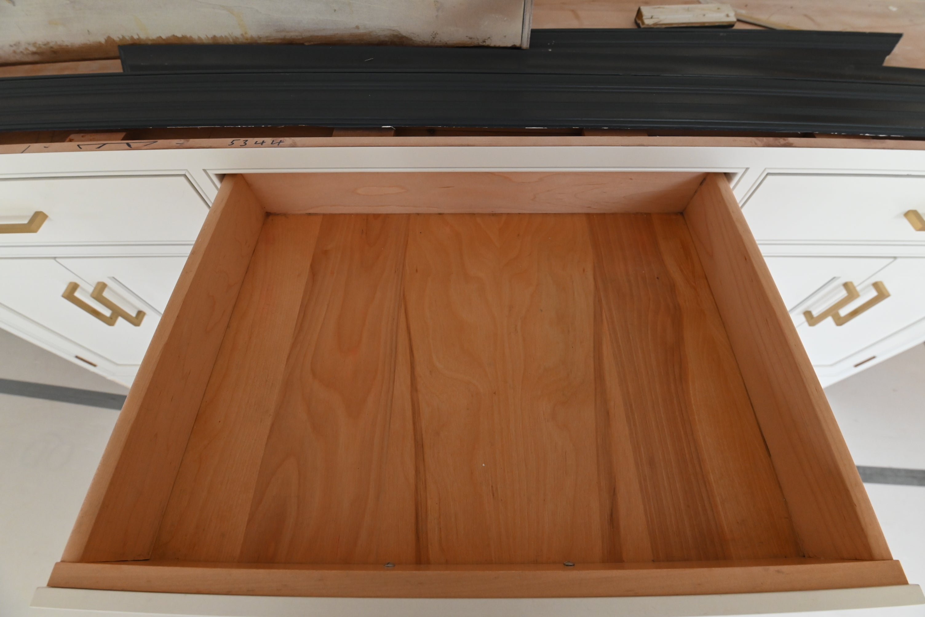 Prevo Transitional White Complete Kitchen Cabinets with Brown Wooden Island