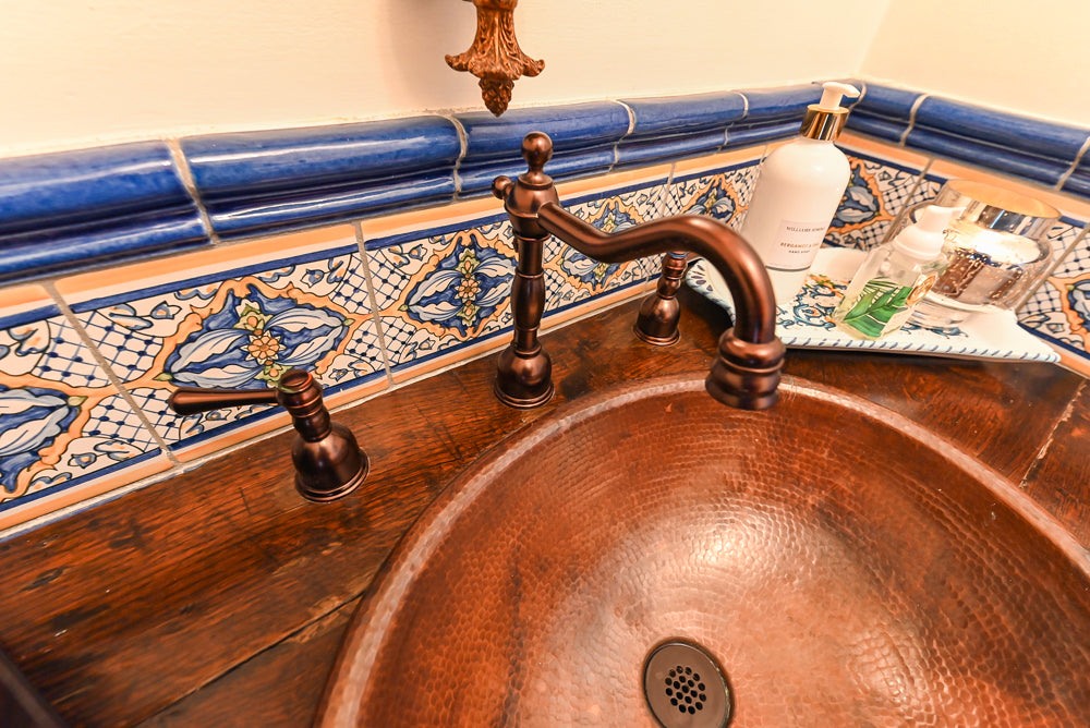 Dark Brown Single Vanity with Top, Copper Sink and Copper Faucet