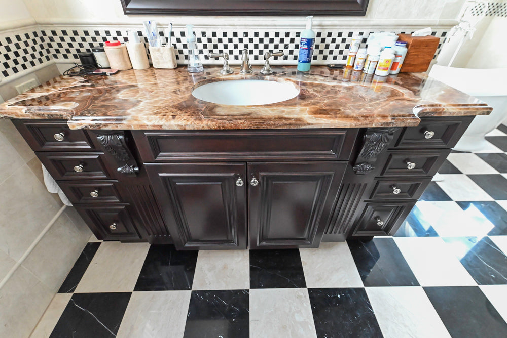 Dark Wooden Single Vanity with Sink and Faucet