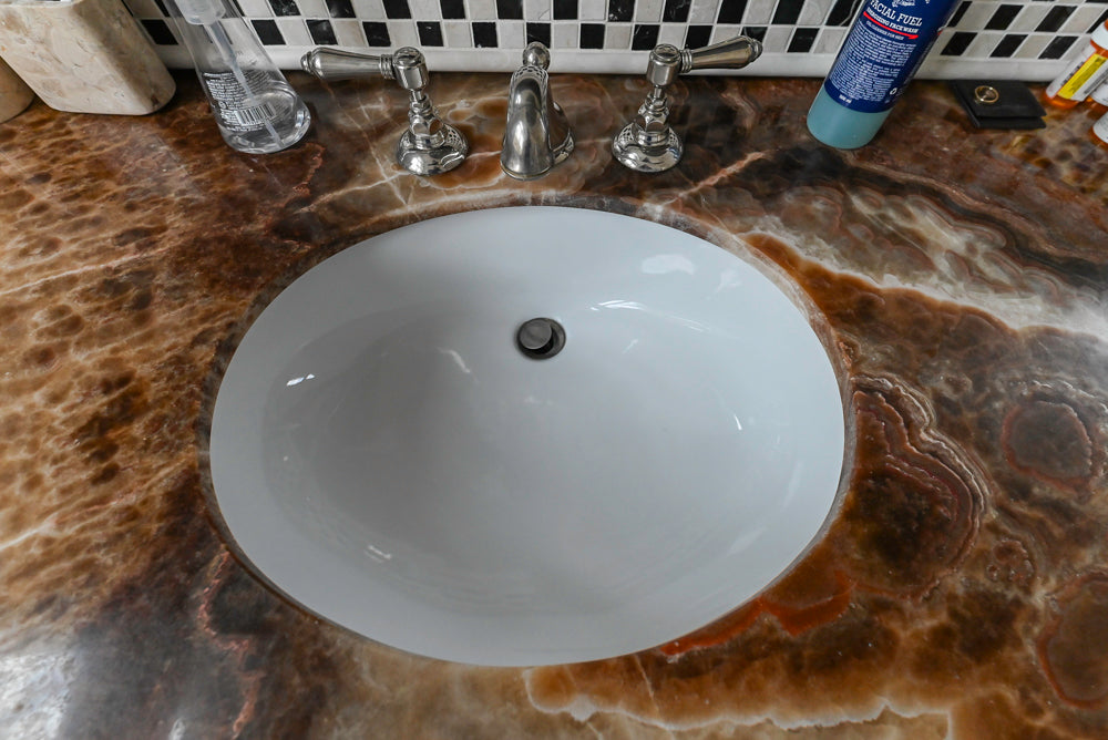 Dark Wooden Single Vanity with Sink and Faucet