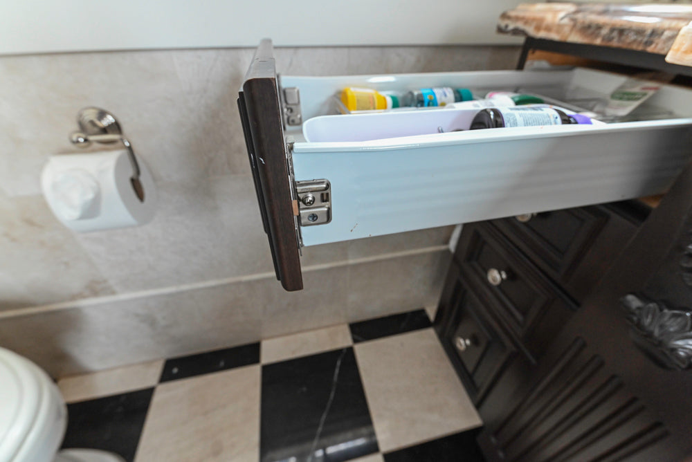 Dark Wooden Single Vanity with Sink and Faucet