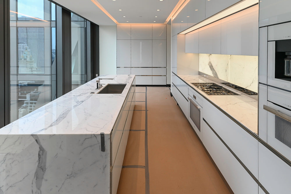 Modern White Pre-Owned Kitchen with Marble Island and Appliances