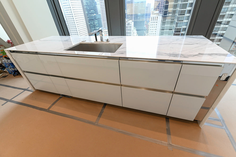 Modern White Pre-Owned Kitchen with Marble Island and Appliances
