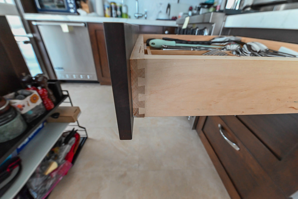 Dark Wooden Traditional Kitchen with Marble Island and Viking Appliance Package