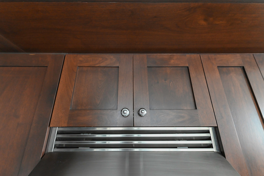 Dark Wooden Traditional Kitchen with Marble Island and Viking Appliance Package