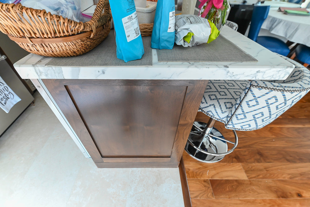 Dark Wooden Traditional Kitchen with Marble Island and Viking Appliance Package