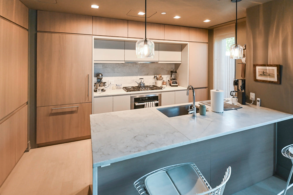 Stevali Modern Two-Tone Pre-Owned Kitchen with Island and Miele Appliance Package