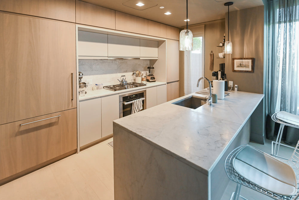 Stevali Modern Two-Tone Pre-Owned Kitchen with Island and Miele Appliance Package