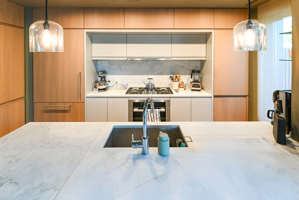 Stevali Modern Two-Tone Pre-Owned Kitchen with Island and Miele Appliance Package