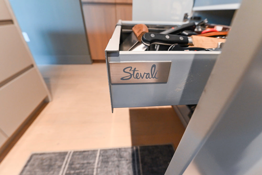 Stevali Stunner: Modern Two-Tone Kitchen with Island and Miele Appliance Package