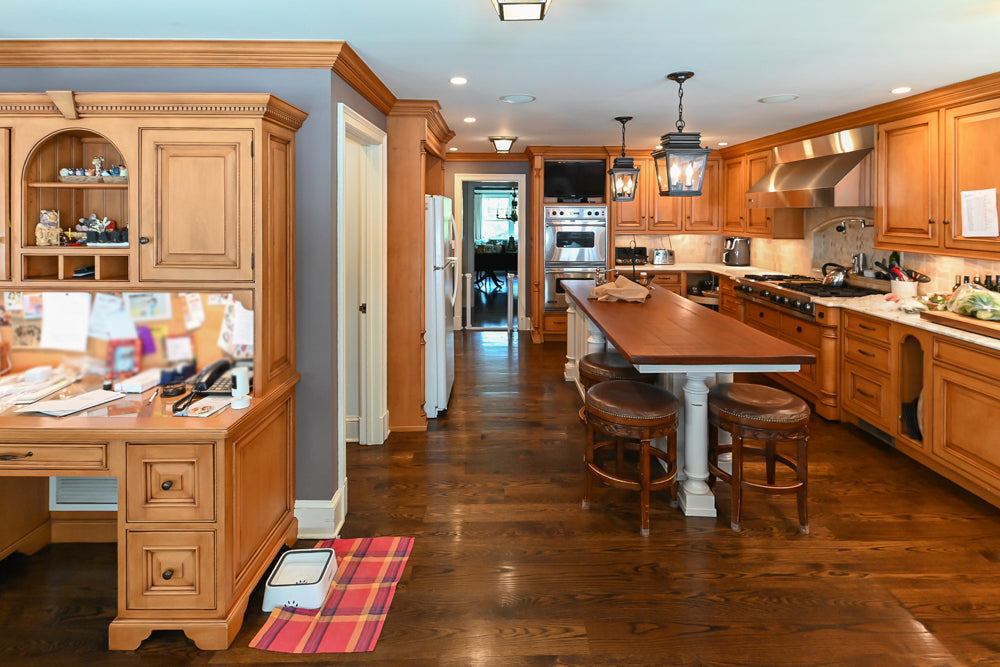 Large Traditional Wooden Kitchen with Island, Desk Area and Appliances