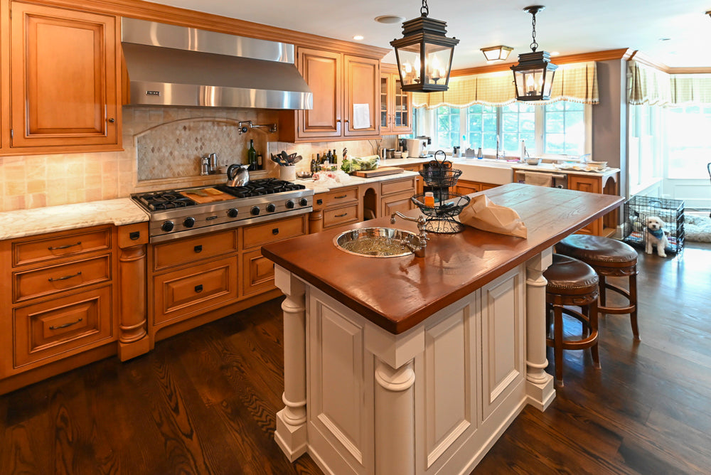 Large Traditional Wooden Kitchen with Island, Desk Area and Appliances