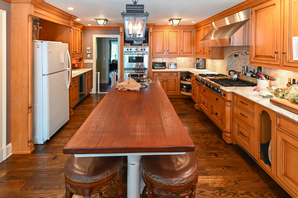 Large Traditional Wooden Kitchen with Island, Desk Area and Appliances