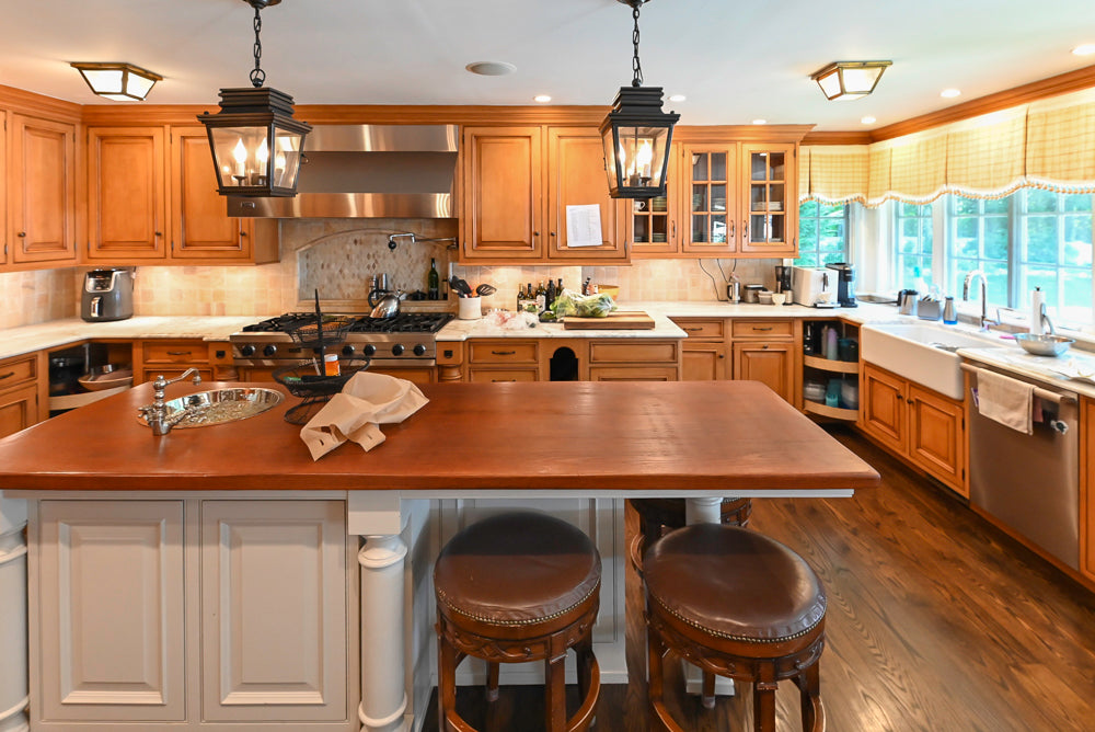 Large Traditional Wooden Kitchen with Island, Desk Area and Appliances