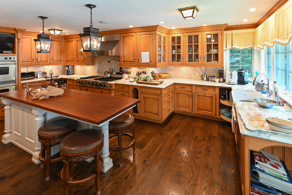 Large Traditional Wooden Kitchen with Island, Desk Area and Appliances