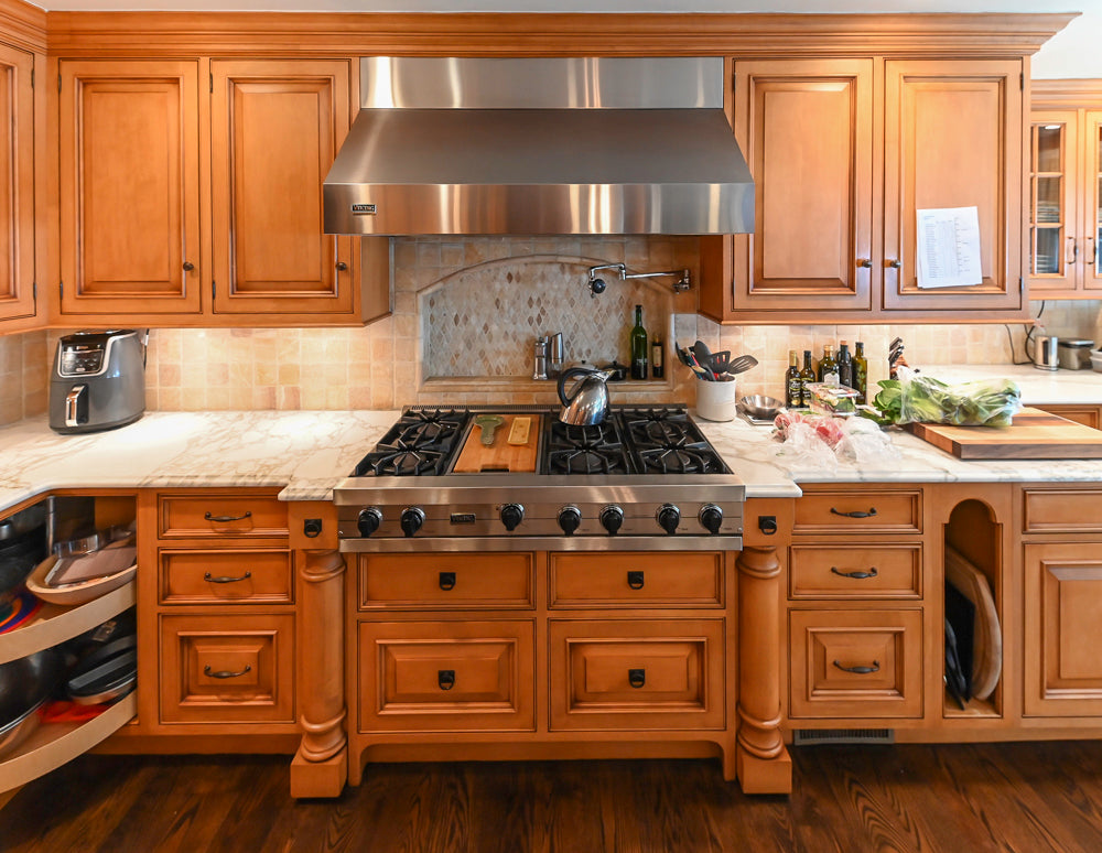 Large Traditional Wooden Kitchen with Island, Desk Area and Appliances