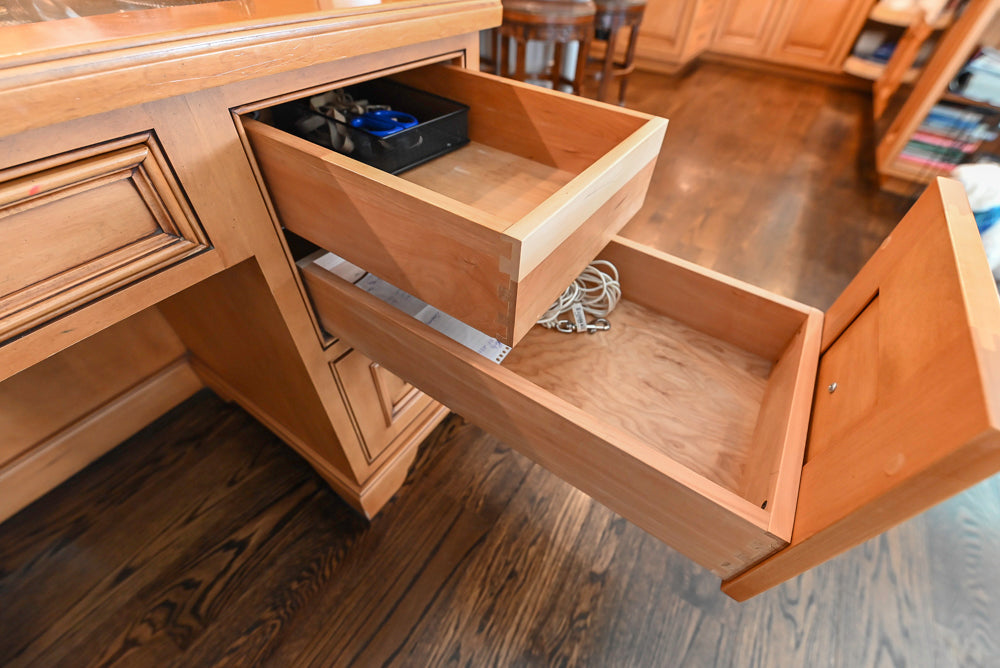 Large Traditional Wooden Kitchen with Island, Desk Area and Appliances