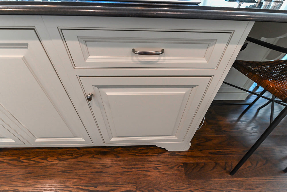 Signature Custom Cabinetry Traditional White Kitchen with Island, Desk Area & Appliances