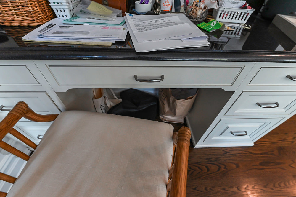 Signature Custom Cabinetry Traditional White Kitchen with Island, Desk Area & Appliances