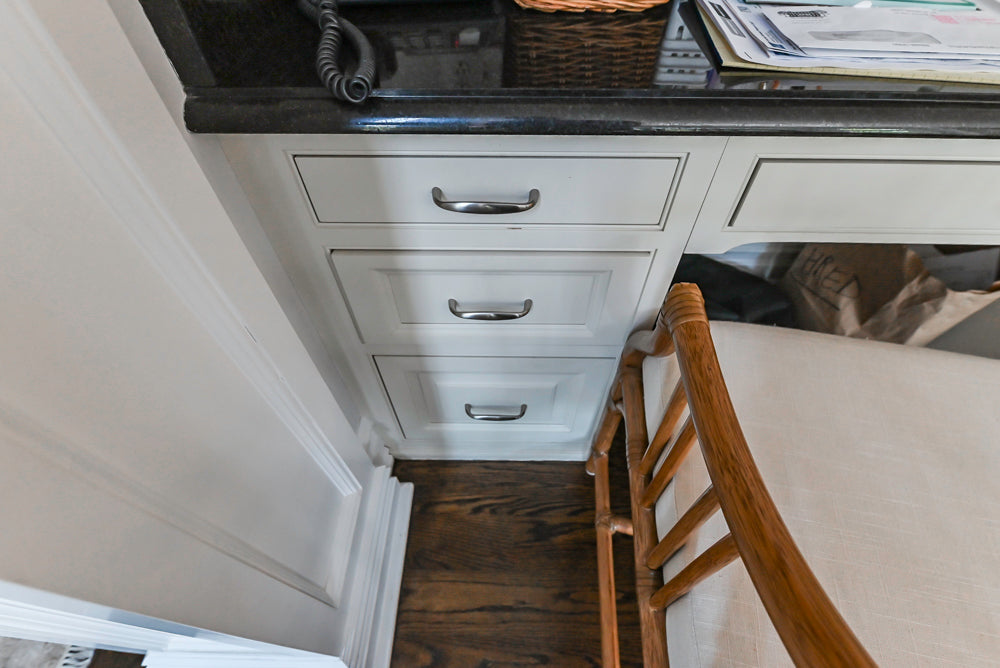 Signature Custom Cabinetry Traditional White Kitchen with Island, Desk Area & Appliances