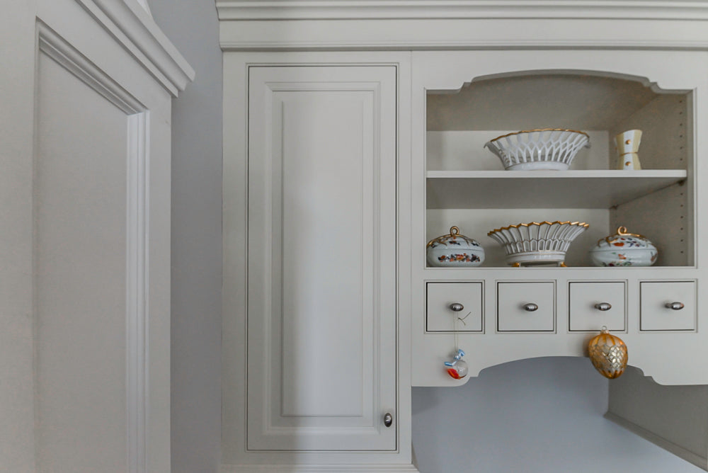 Signature Custom Cabinetry Traditional White Kitchen with Island, Desk Area & Appliances