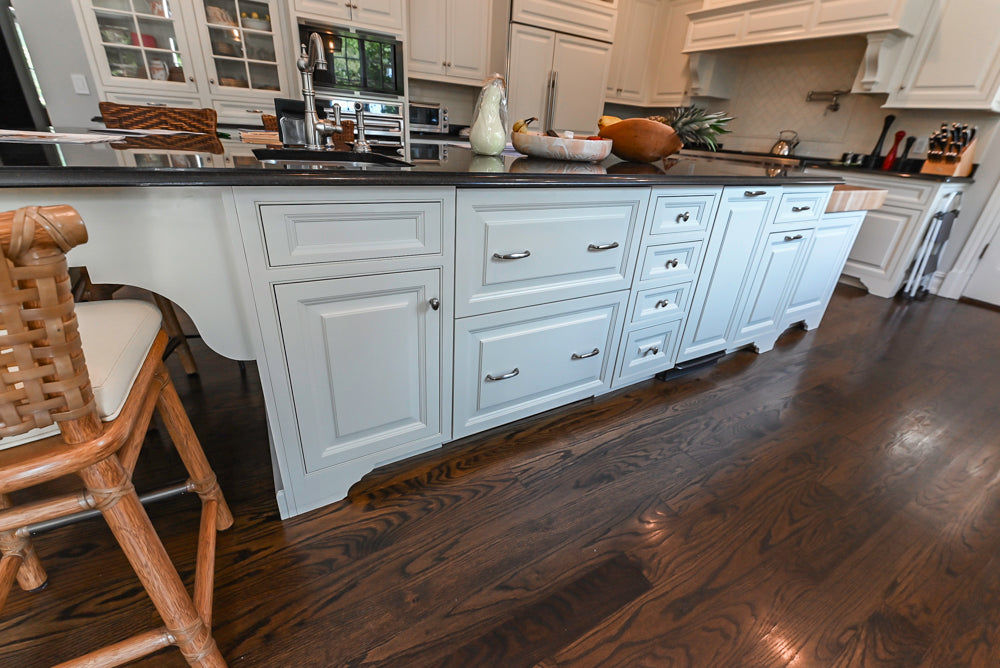 Signature Custom Cabinetry Traditional White Kitchen with Island, Desk Area & Appliances
