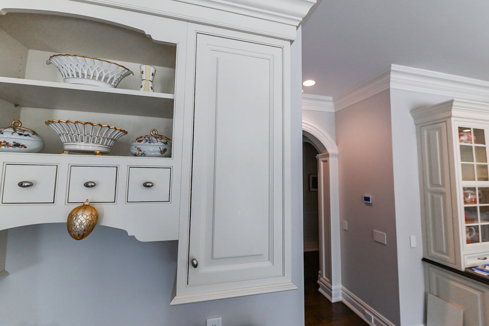 Signature Custom Cabinetry Traditional White Kitchen with Island, Desk Area & Appliances