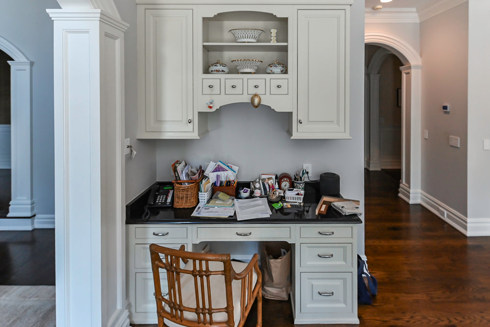 Signature Custom Cabinetry Traditional White Kitchen with Island, Desk Area & Appliances