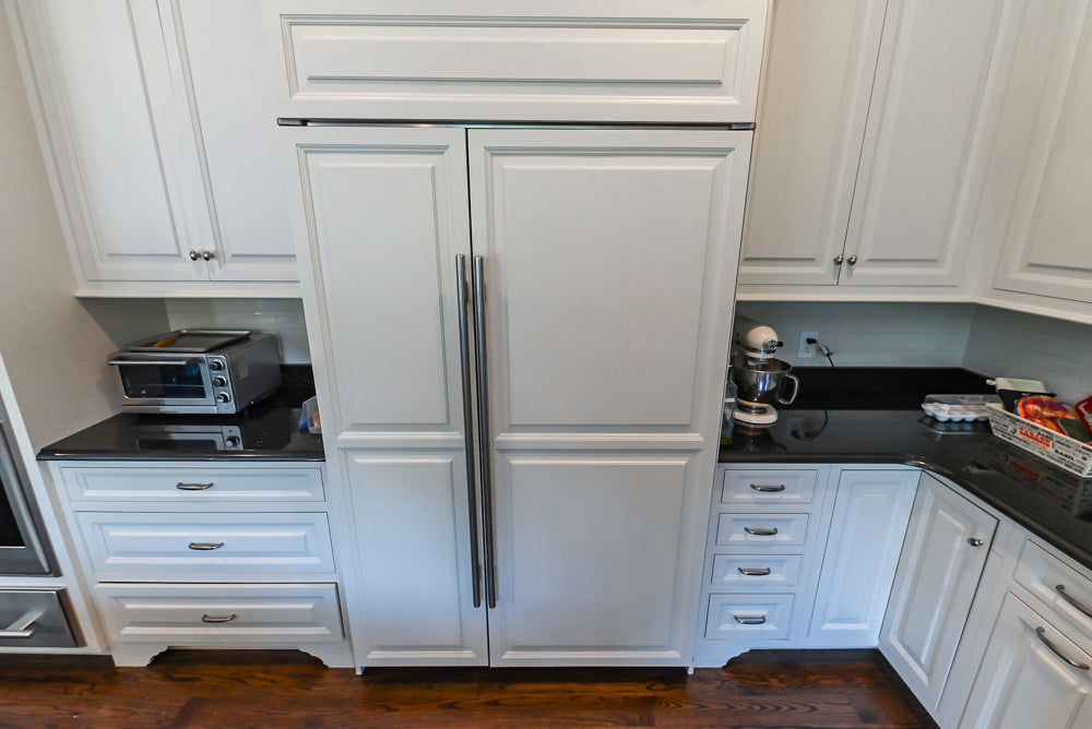 Signature Custom Cabinetry Traditional White Kitchen with Island, Desk Area & Appliances