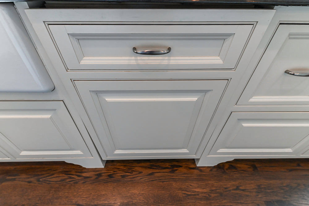 Signature Custom Cabinetry Traditional White Kitchen with Island, Desk Area & Appliances