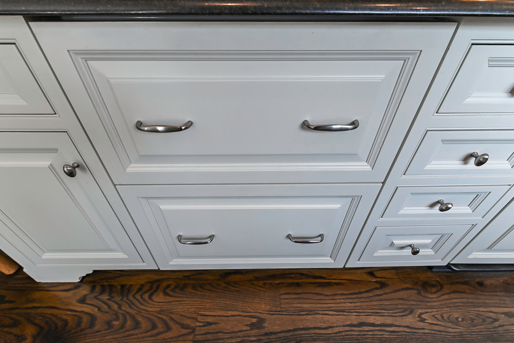 Signature Custom Cabinetry Traditional White Kitchen with Island, Desk Area & Appliances