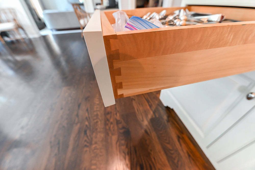Signature Custom Cabinetry Traditional White Kitchen with Island, Desk Area & Appliances
