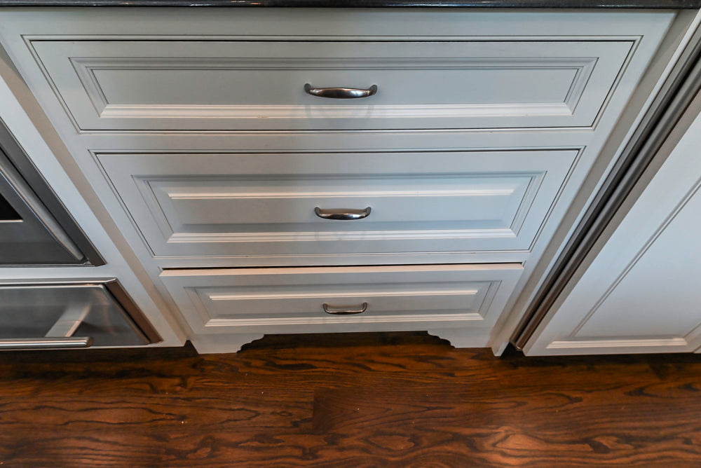 Signature Custom Cabinetry Traditional White Kitchen with Island, Desk Area & Appliances