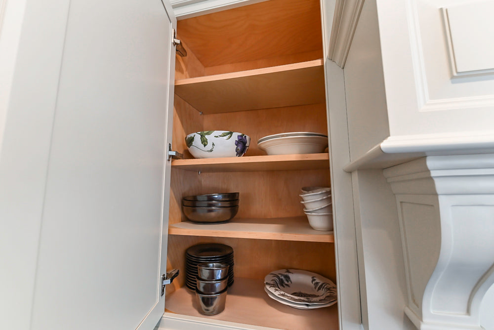 Signature Custom Cabinetry Traditional White Kitchen with Island, Desk Area & Appliances