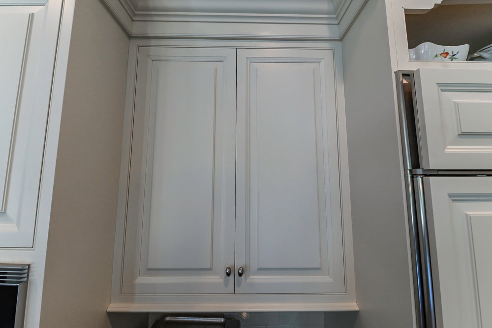 Signature Custom Cabinetry Traditional White Kitchen with Island, Desk Area & Appliances