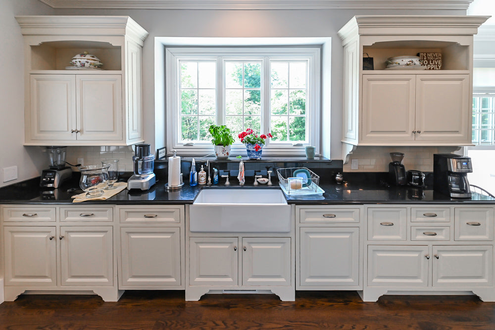 Signature Custom Cabinetry Traditional White Kitchen with Island, Desk Area & Appliances