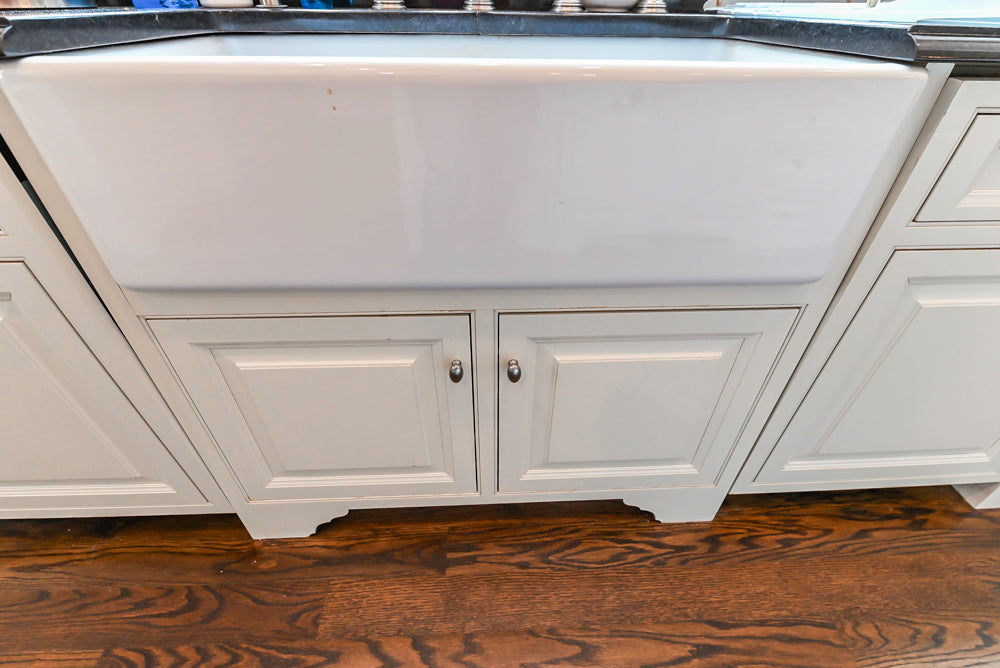 Signature Custom Cabinetry Traditional White Kitchen with Island, Desk Area & Appliances