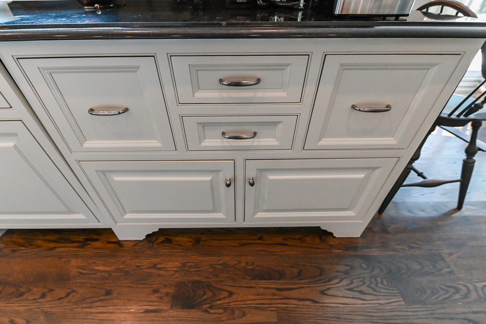 Signature Custom Cabinetry Traditional White Kitchen with Island, Desk Area & Appliances
