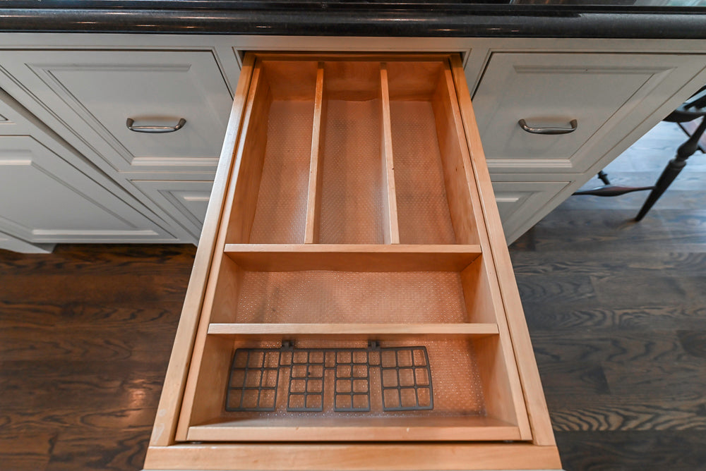 Signature Custom Cabinetry Traditional White Kitchen with Island, Desk Area & Appliances