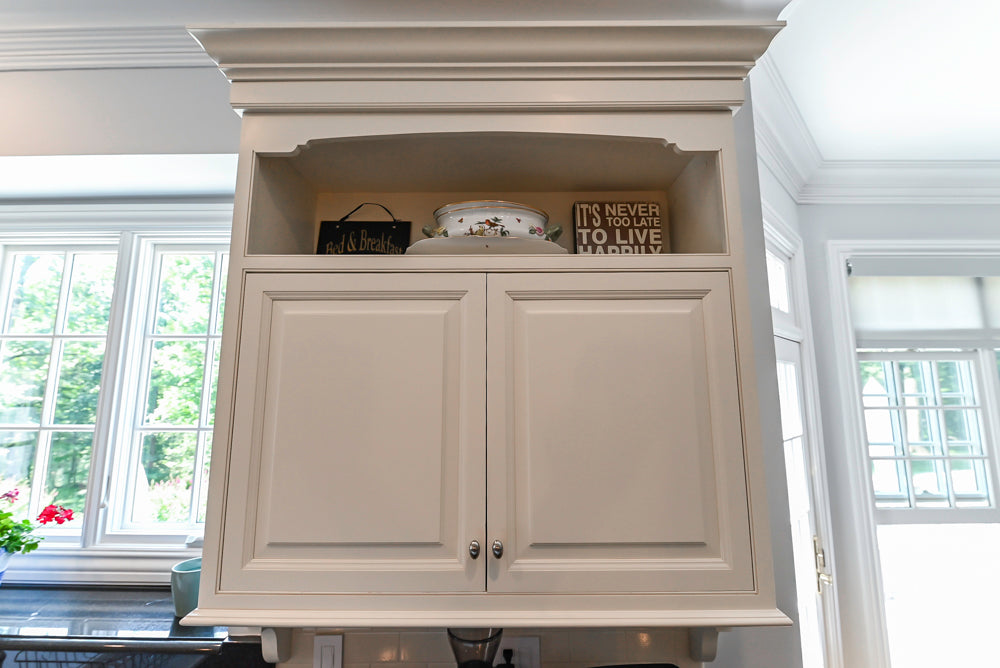 Signature Custom Cabinetry Traditional White Kitchen with Island, Desk Area & Appliances