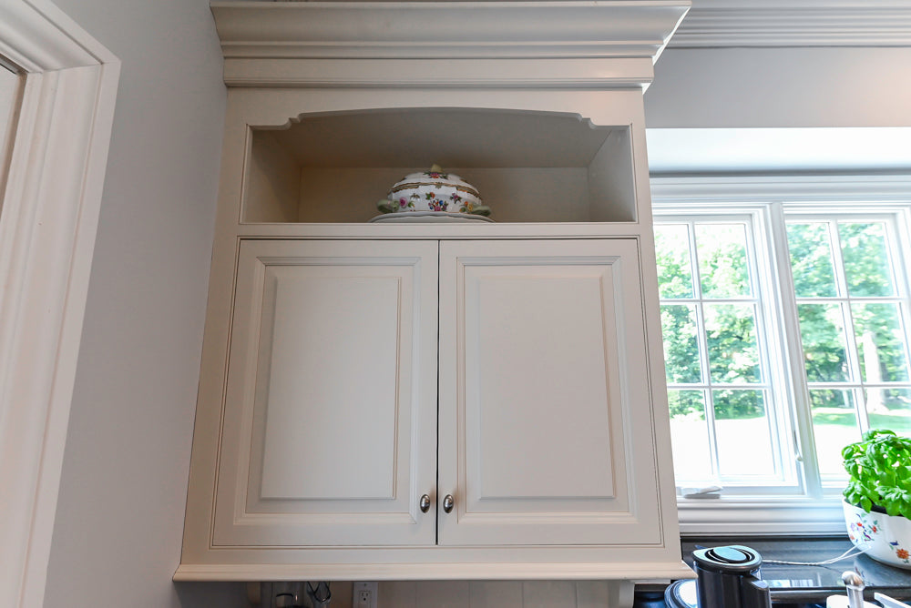 Signature Custom Cabinetry Traditional White Kitchen with Island, Desk Area & Appliances
