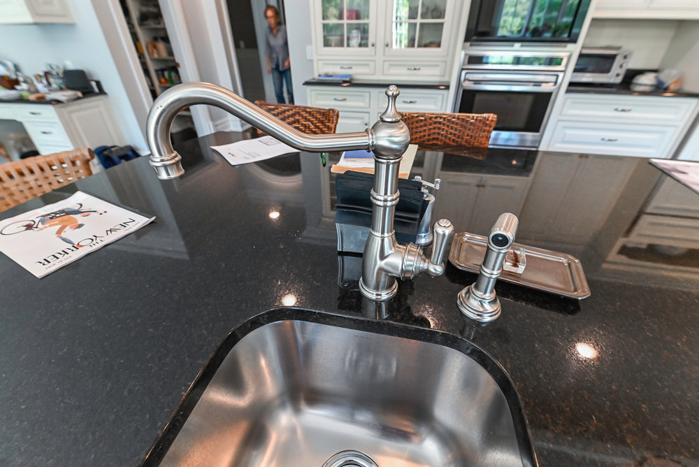 Signature Custom Cabinetry Traditional White Kitchen with Island, Desk Area & Appliances