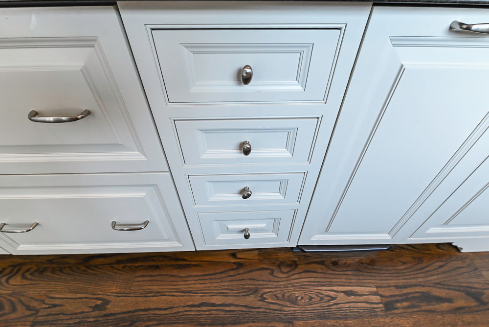 Signature Custom Cabinetry Traditional White Kitchen with Island, Desk Area & Appliances