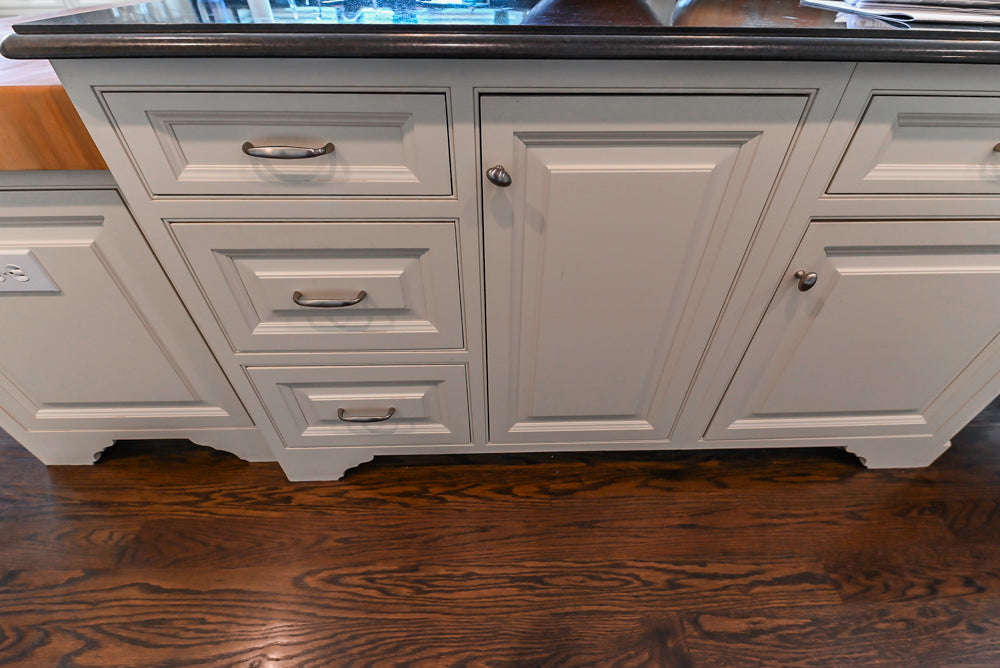 Signature Custom Cabinetry Traditional White Kitchen with Island, Desk Area & Appliances